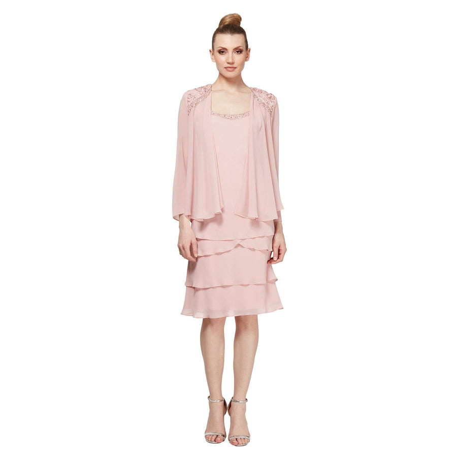 SL Fashions Short Beaded Tiered Jacket Dress 122372 - The Dress Outlet