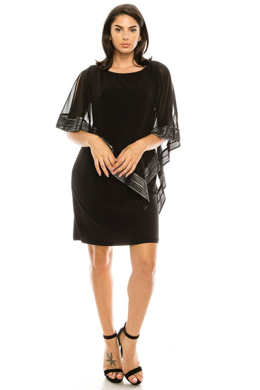 SL Fashions Short Cocktail Chiffon Cape Dress 111176 Sale - The Dress Outlet