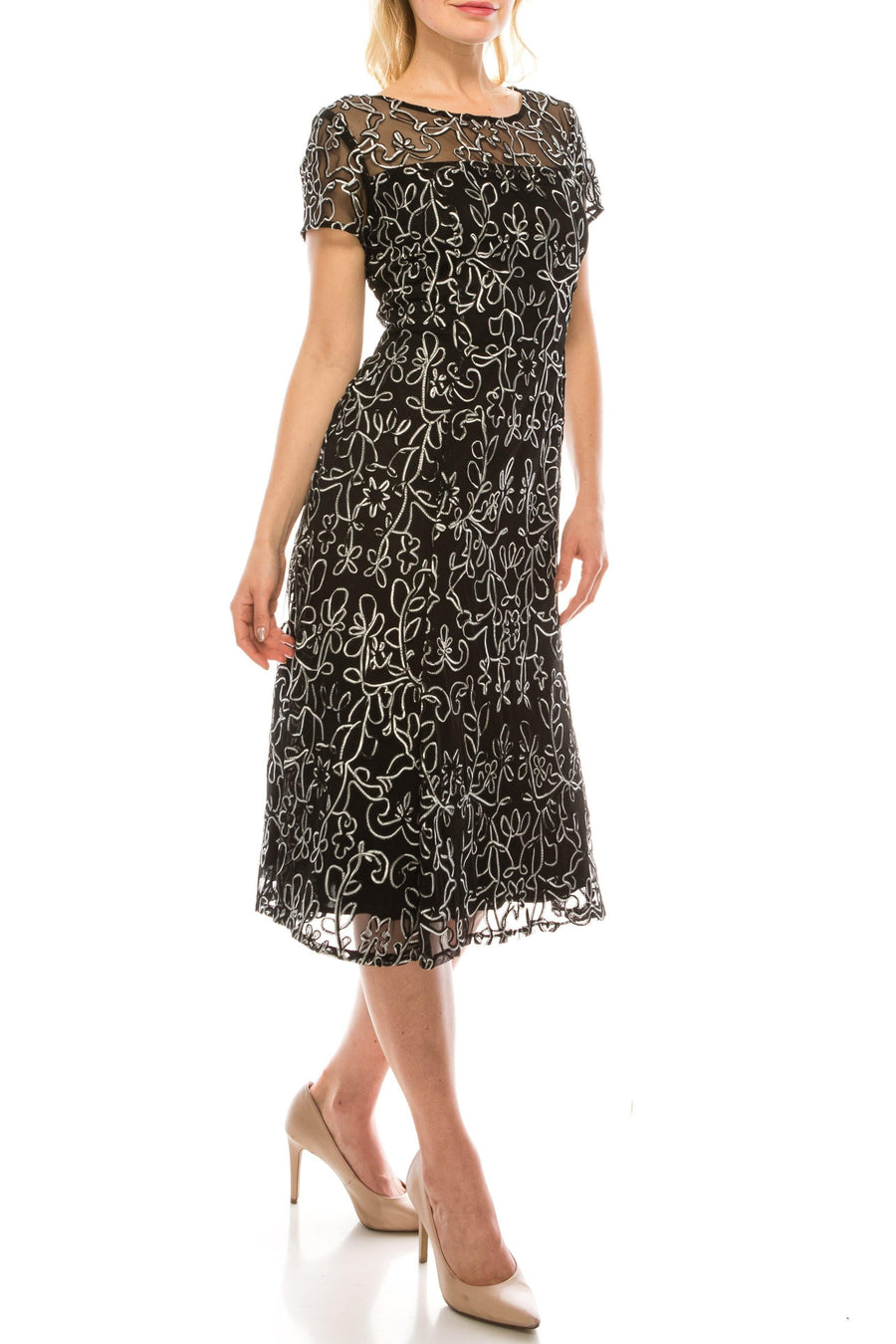 SL Fashions Short Cocktail Mesh Evening Dress 9120251 - The Dress Outlet