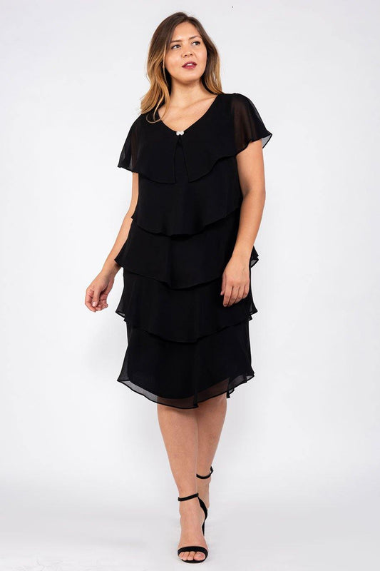 SL Fashions Short Plus Size Tiered Dress 617525 - The Dress Outlet