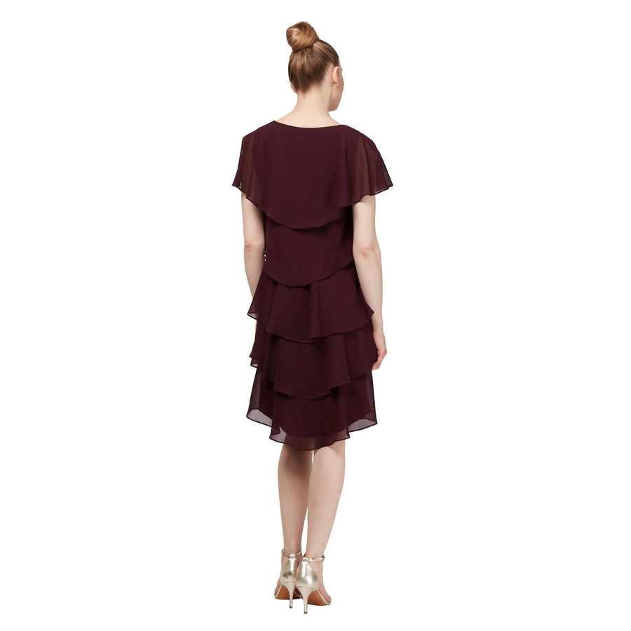 SL Fashions Short Tiered Chiffon Dress 117525 - The Dress Outlet