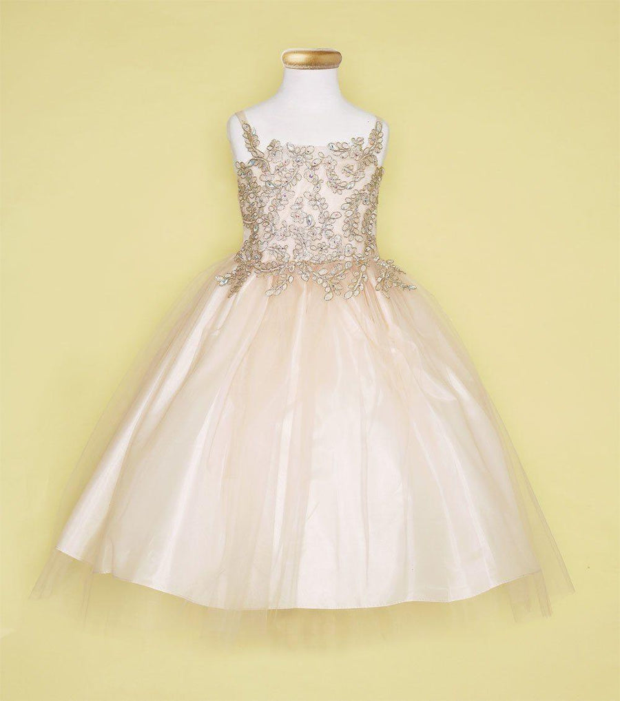 Sleeveless Beaded Lace Appliques Flower Girl Dress - The Dress Outlet