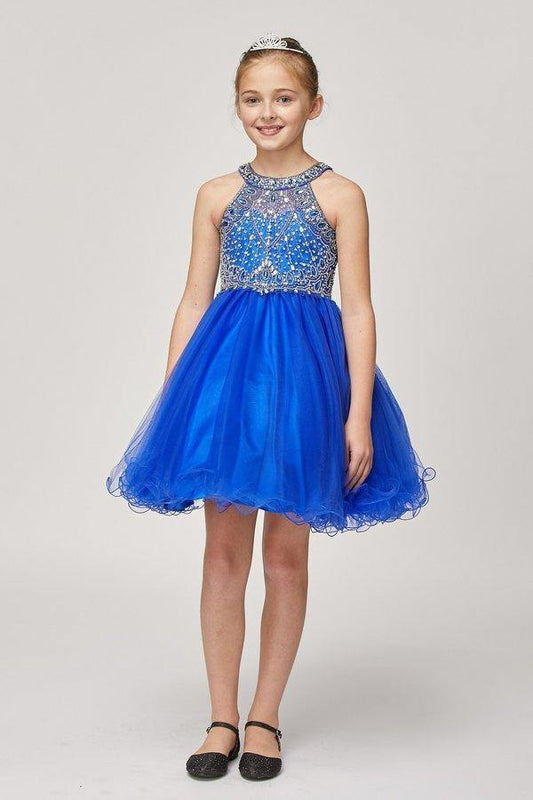 Sleeveless Embellished Short Party Dress Flower Girl - The Dress Outlet Cinderella Couture