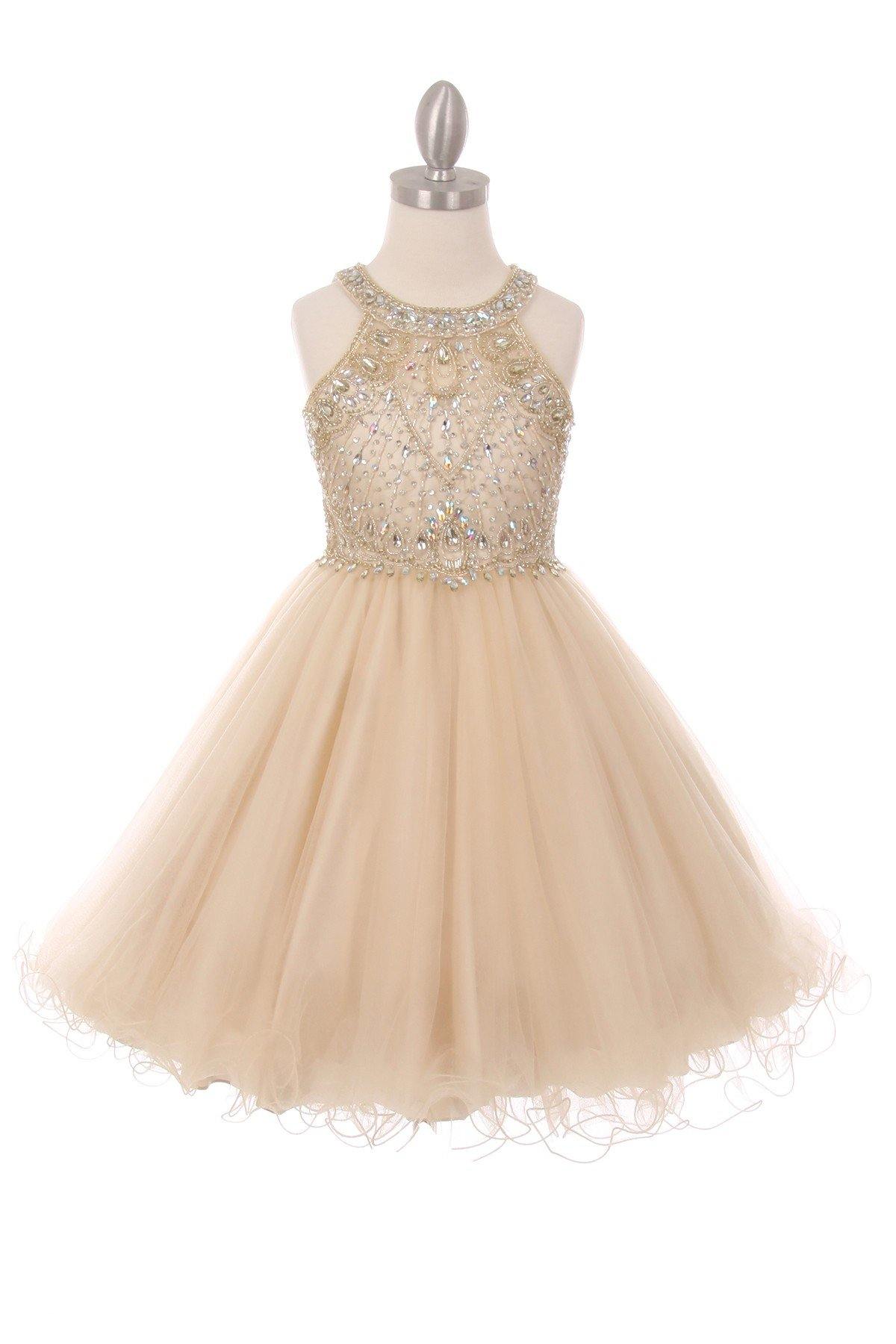 Sleeveless Embellished Short Party Dress Flower Girl - The Dress Outlet Cinderella Couture