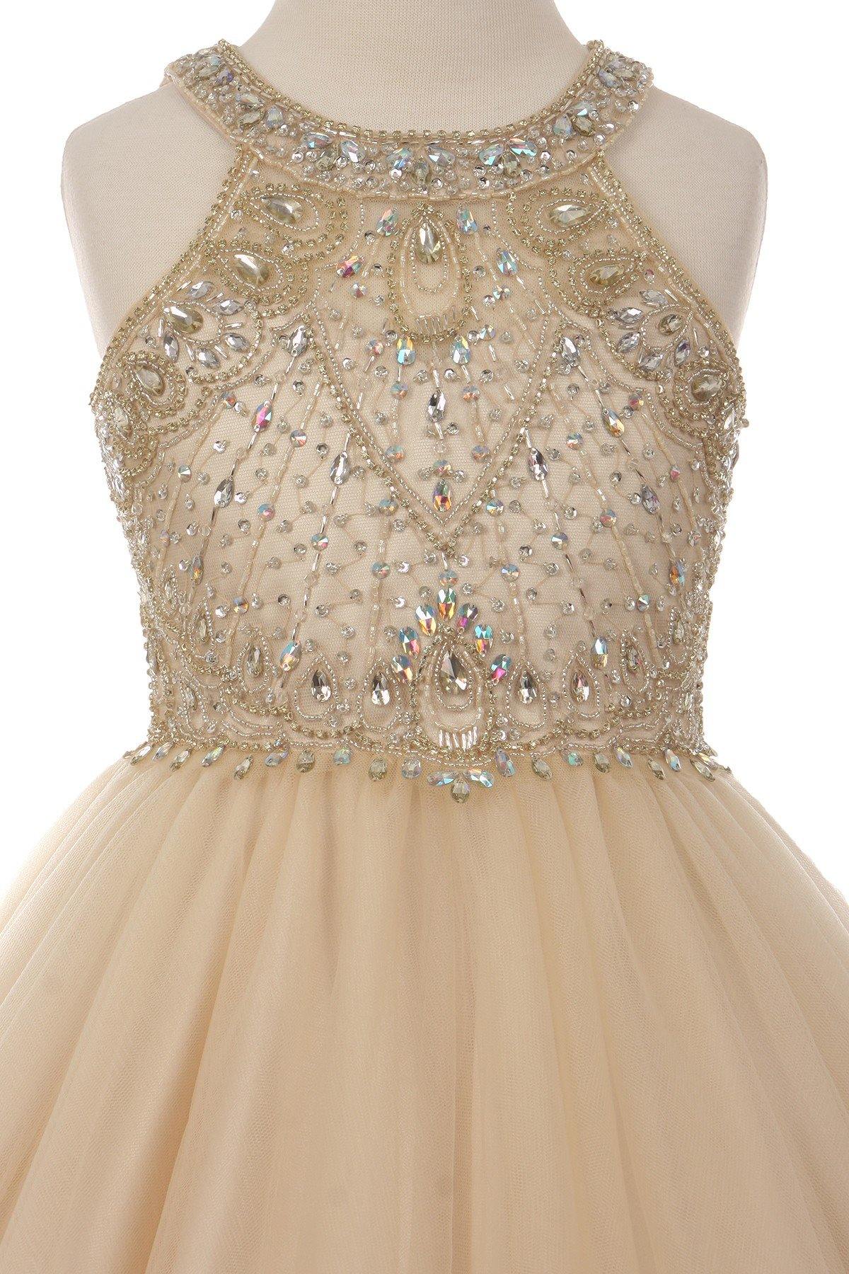 Sleeveless Embellished Short Party Dress Flower Girl - The Dress Outlet Cinderella Couture