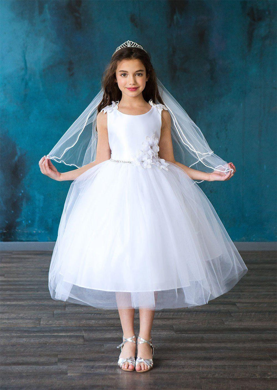 Sleeveless Floral Tea Length Flower Girl Dress - The Dress Outlet