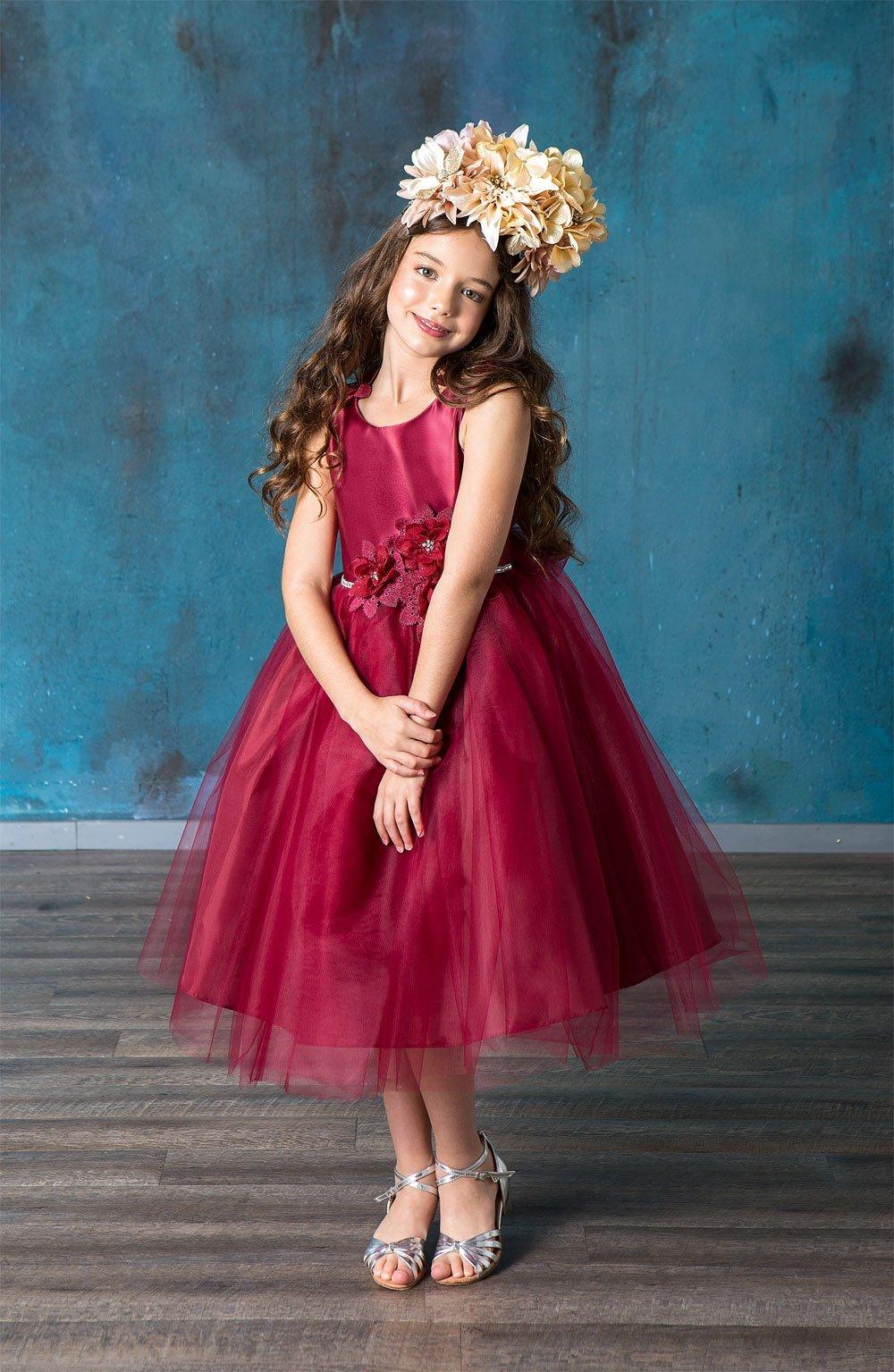 Sleeveless Floral Tea Length Flower Girl Dress - The Dress Outlet