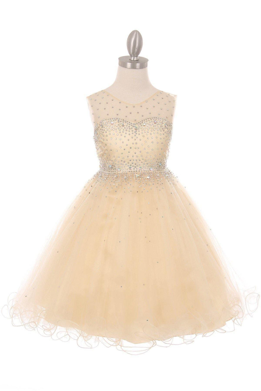 Sleeveless Illusion Neckline Sparkle Dress Flower Girls Sale - The Dress Outlet