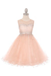Sleeveless Illusion Neckline Sparkle Flower Girl Dress - The Dress Outlet Cinderella Couture