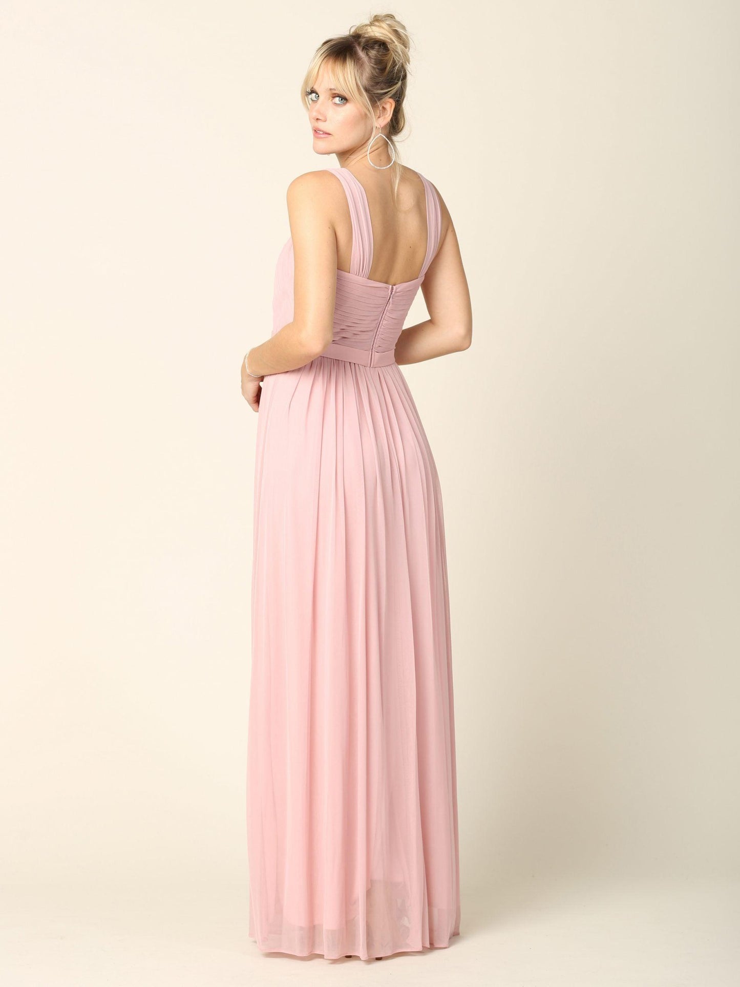 Sleeveless Long Bridesmaids Pleated Dress - The Dress Outlet