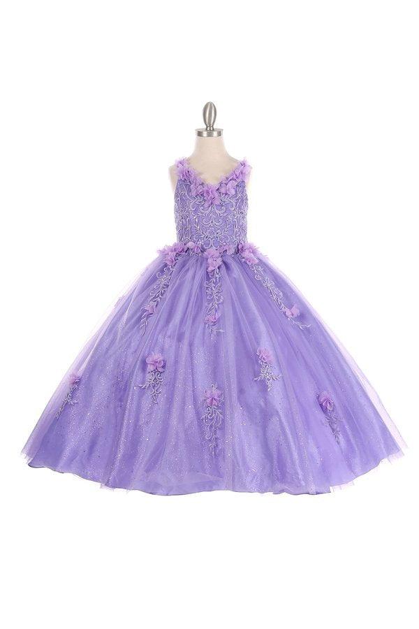 Sleeveless Long Flower Girls Dress - The Dress Outlet