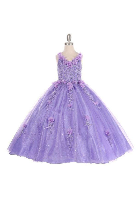 Sleeveless Long Flower Girls Dress - The Dress Outlet