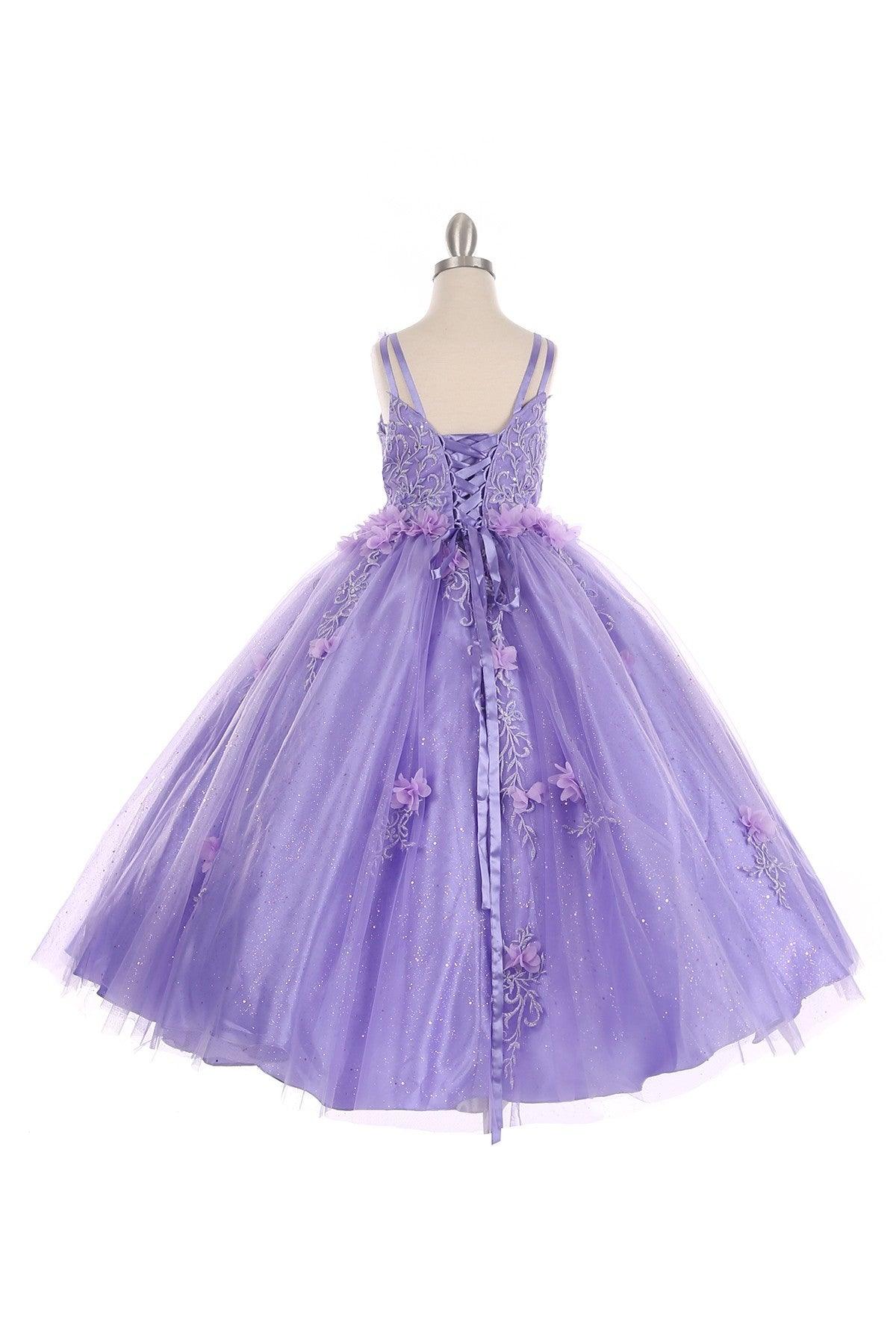 Sleeveless Long Flower Girls Dress - The Dress Outlet