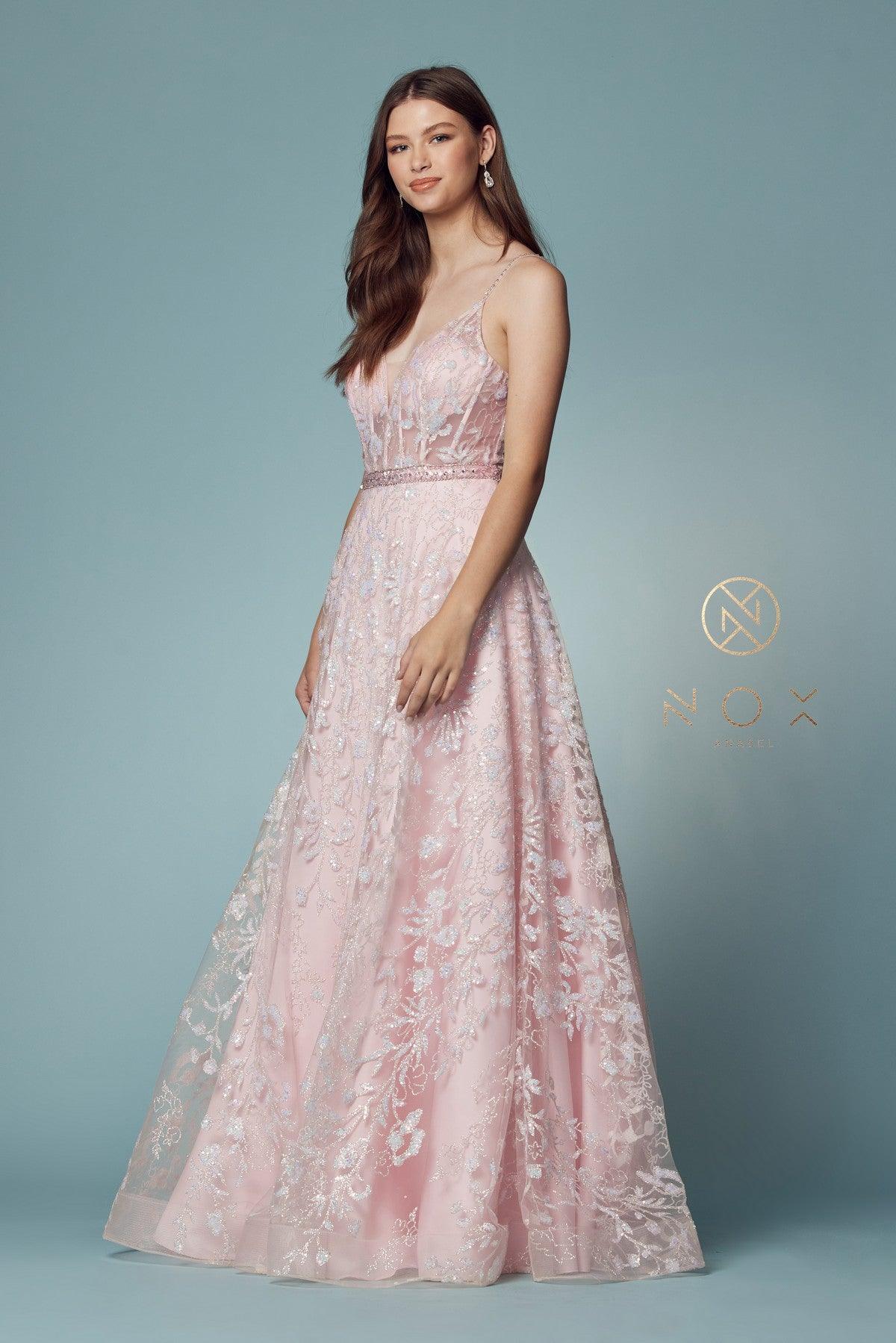 Spaghetti Strap A-Line Long Prom Dress - The Dress Outlet