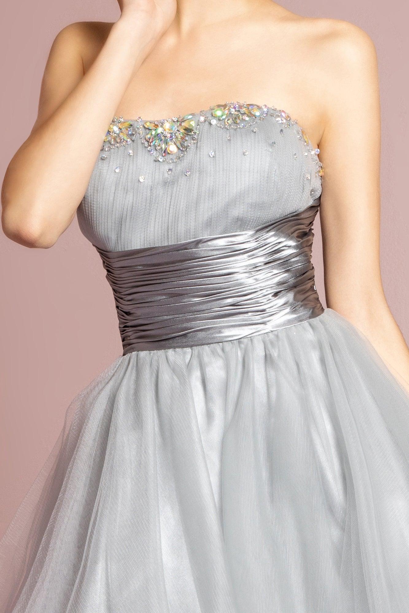 Strapless Beaded Tulle Short Prom Dress - The Dress Outlet
