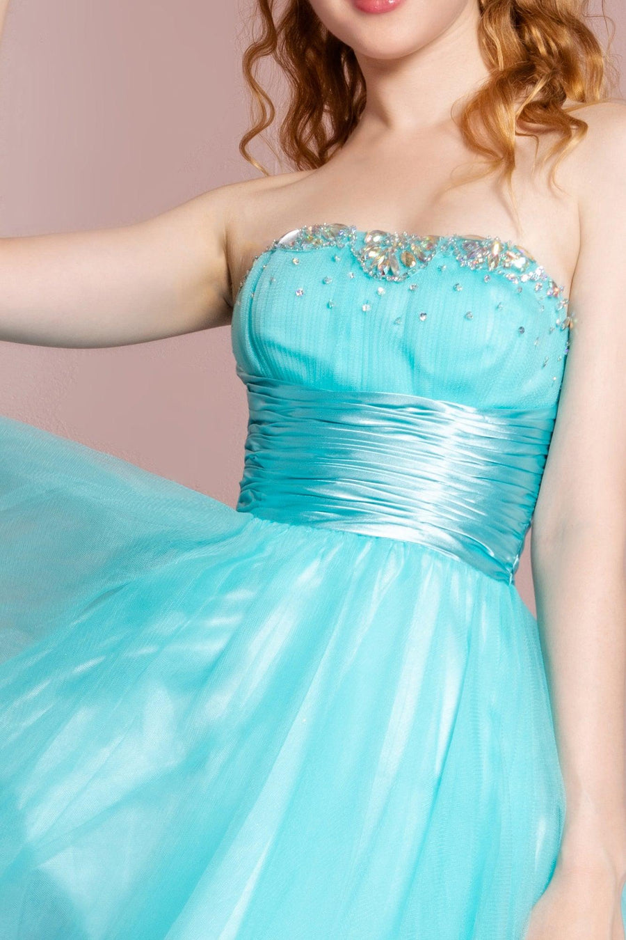 Strapless Beaded Tulle Short Prom Dress - The Dress Outlet