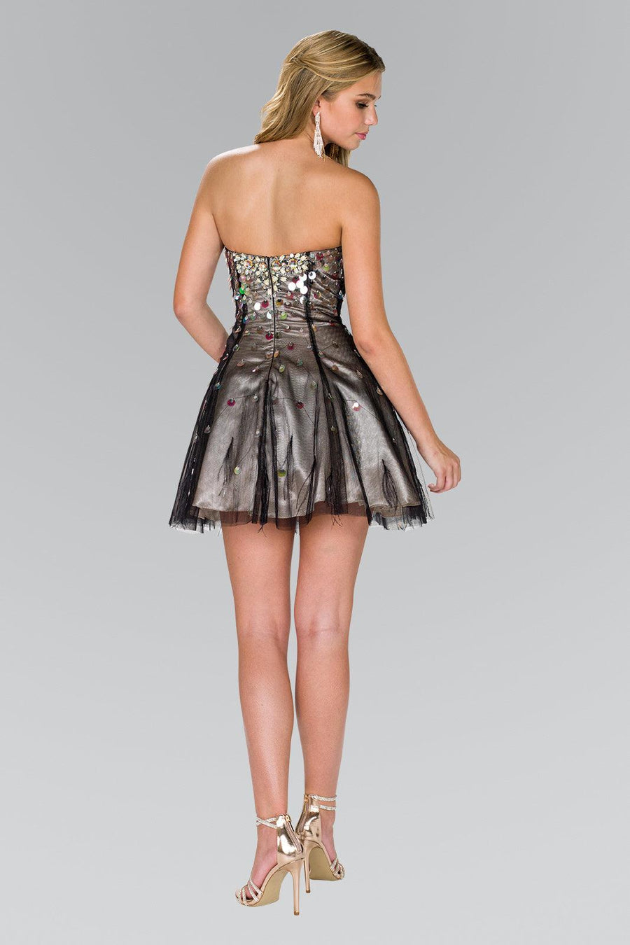 Strapless Sequined Short Prom Dress - The Dress Outlet