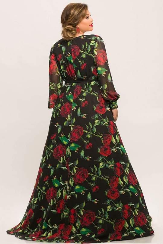 Sydneys Closet Long Floral Print Formal Dress - The Dress Outlet