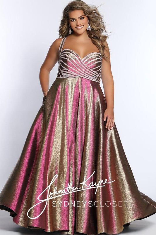 Sydneys Closet Long Metallic Prom Plus Size Dress - The Dress Outlet