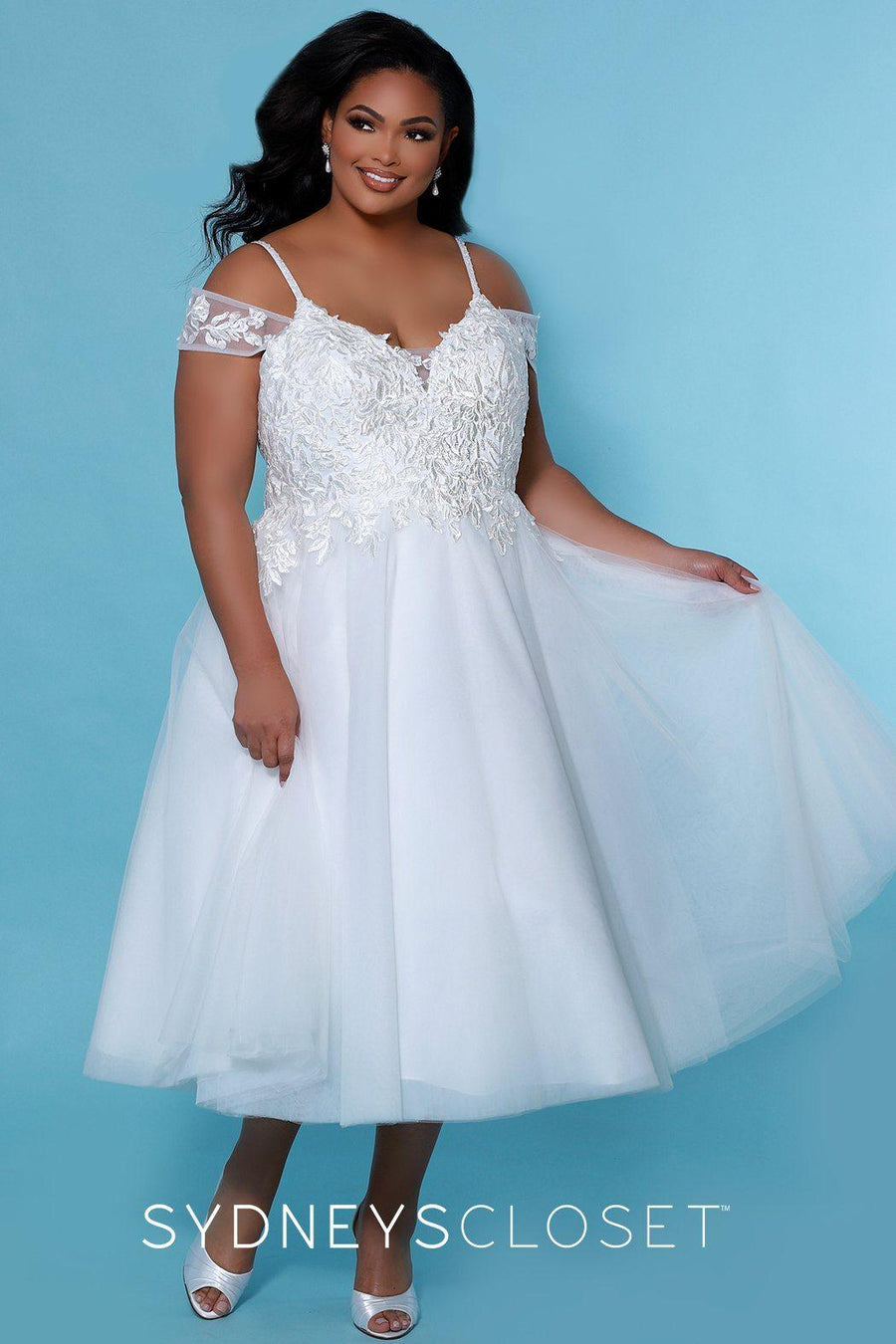 Sydneys Closet Short Off Shoulder Wedding Dress - The Dress Outlet