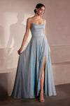Prom Dresses Glitter Long Formal A Line Prom Gown Lightt Blue