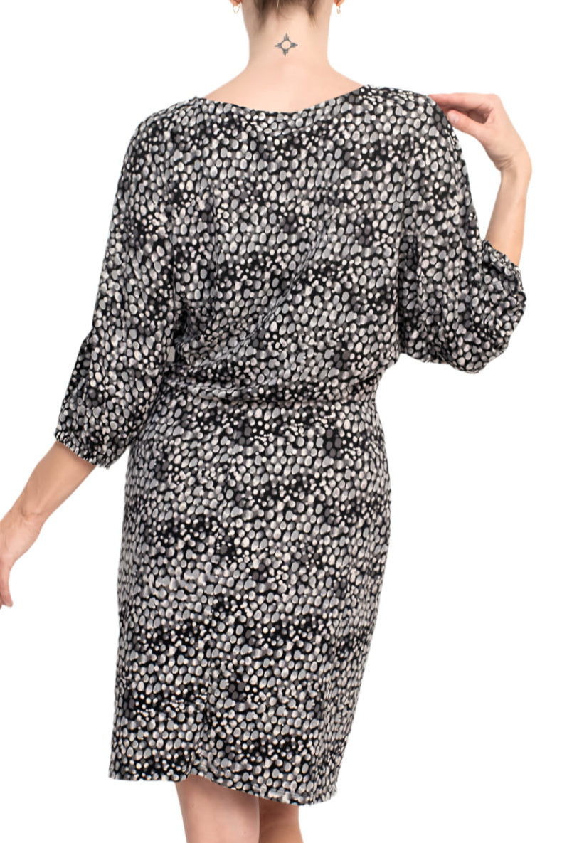 Cocktail Dresses Short Printed Cocktail Blouson Dress Black Grey