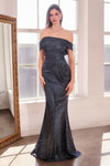 Prom Dresses Long Formal Metallic Glitter Fitted Prom Gown Navy