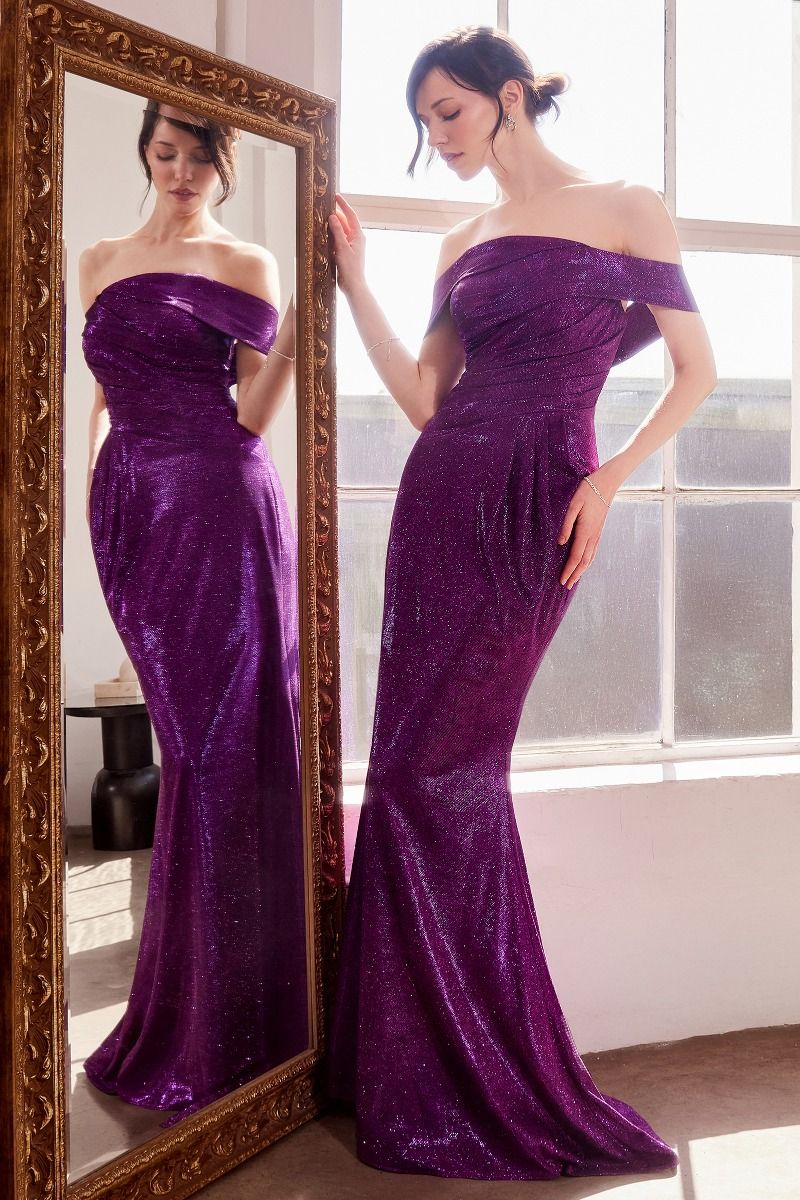 Prom Dresses Long Formal Metallic Glitter Fitted Prom Gown Purple