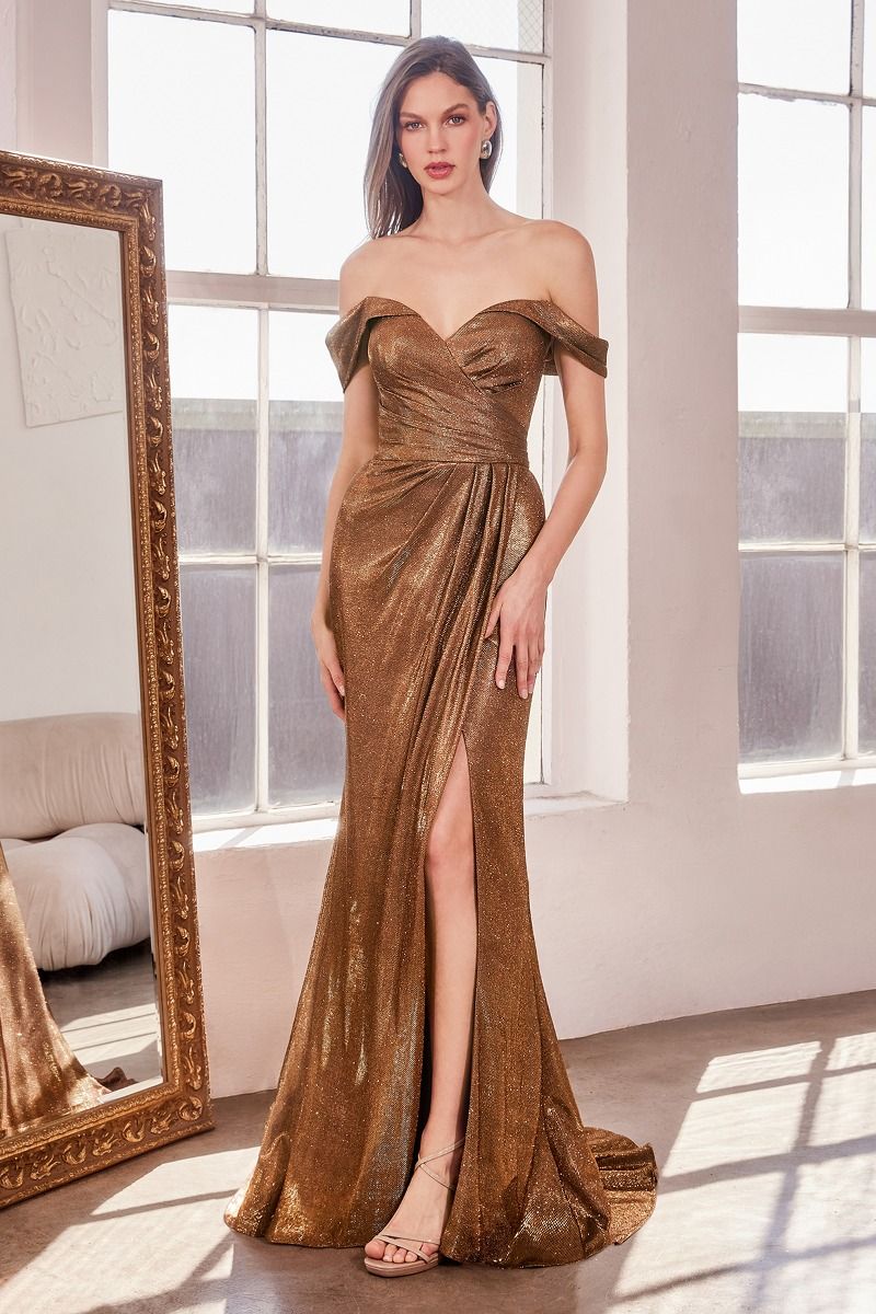 Prom Dresses Long Slit Formal Glitter Prom Dress Copper