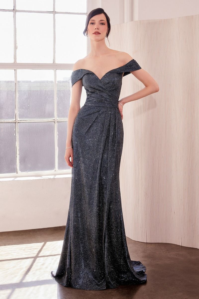 Prom Dresses Long Slit Formal Glitter Prom Dress Navy