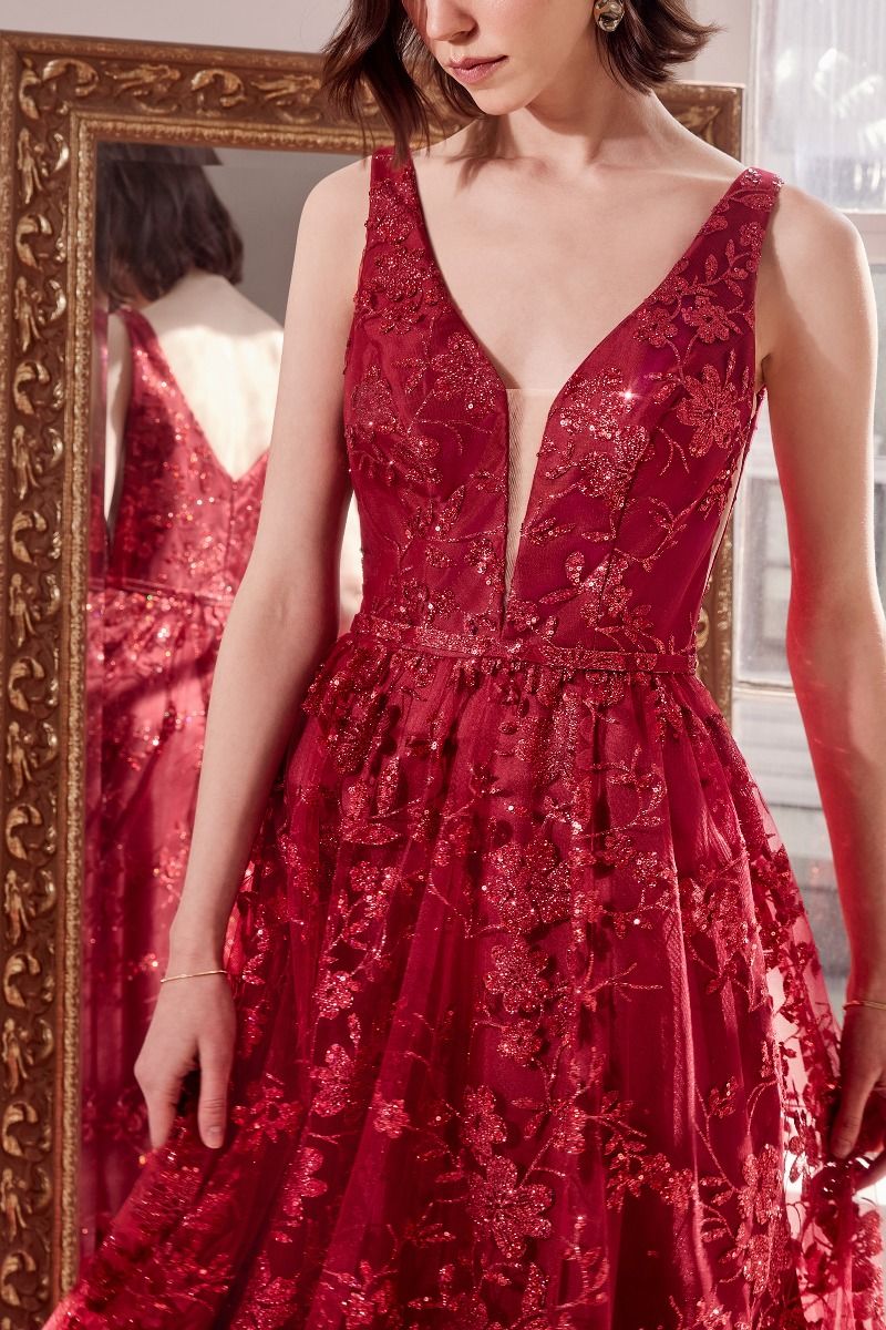 Prom Dresses A Line Long Formal Glitter Print Prom Gown Burgundy