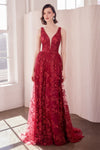 Prom Dresses A Line Long Formal Glitter Print Prom Gown Burgundy