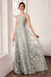 Prom Dresses A Line Long Formal Glitter Print Prom Gown Silver