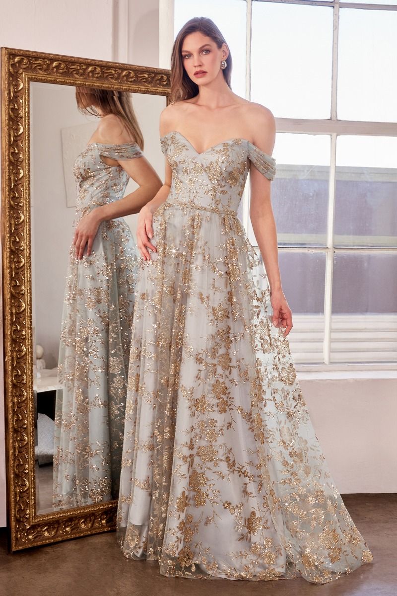 Prom Dresses A Line Long Glitter Print Formal Prom Dress Gold Mist