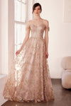 Prom Dresses A Line Long Glitter Print Formal Prom Dress Mocha Gold
