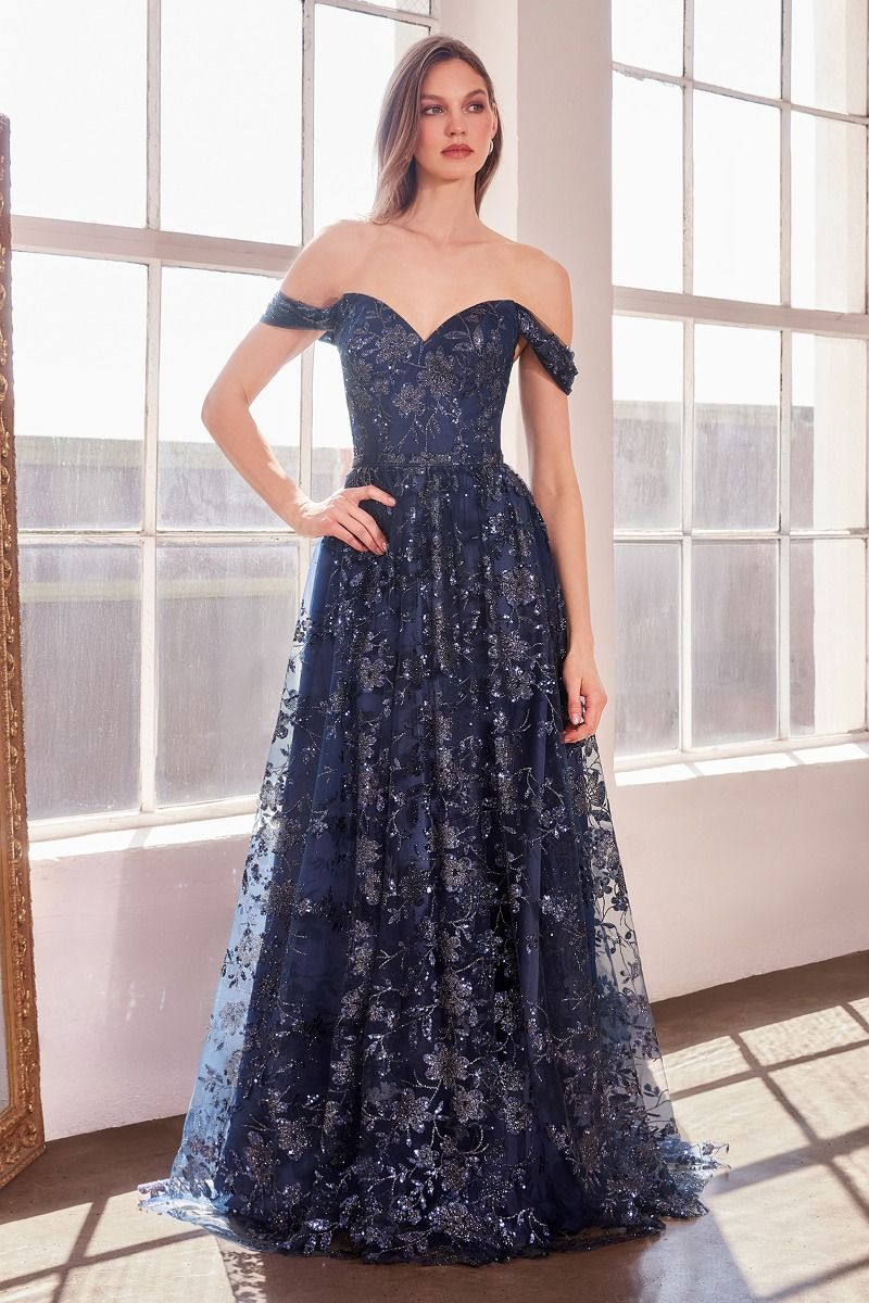 Prom Dresses A Line Long Glitter Print Formal Prom Dress Navy