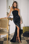 Prom Dresses Beaded Long Formal Fitted Slit Prom Dress Black
