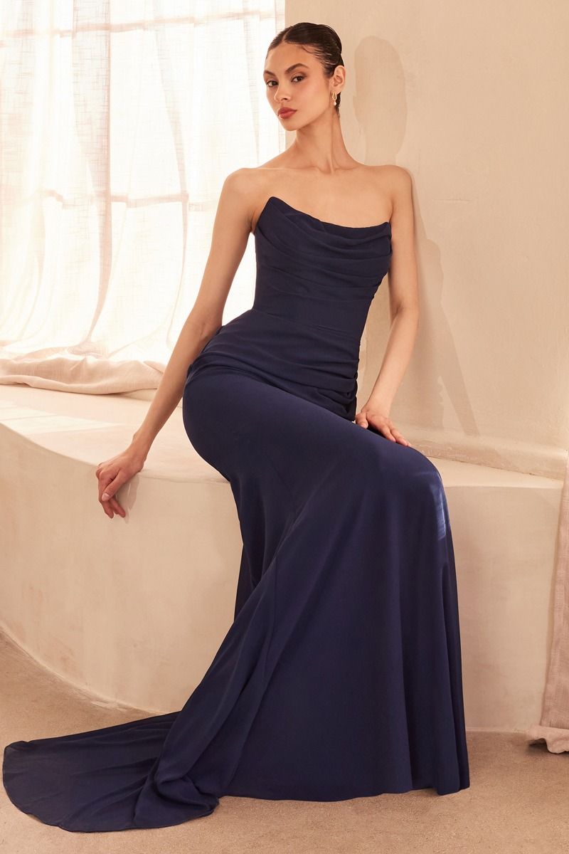 Prom Dresses Fitted Long Formal Evening Gown Navy