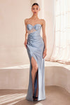 Prom Dresses Pleated Long Formal Fitted Prom Dress Blue