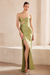 Prom Dresses Pleated Long Formal Fitted Prom Dress Greenery