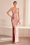 Prom Dresses Pleated Long Formal Fitted Prom Dress Rose Gold