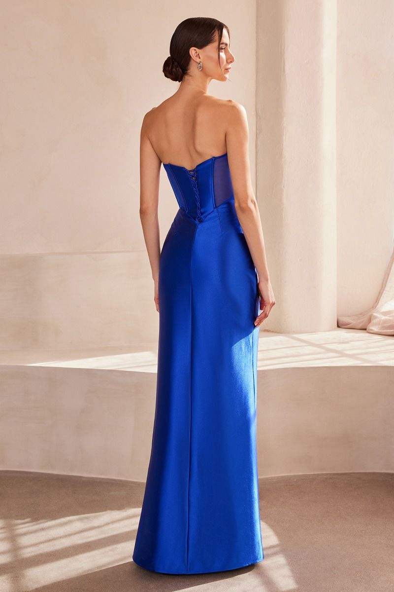 Prom Dresses Pleated Long Formal Fitted Prom Dress Royal
