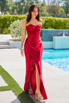 Prom Dresses Pleated Long Formal Fitted Prom Dress Burgundy