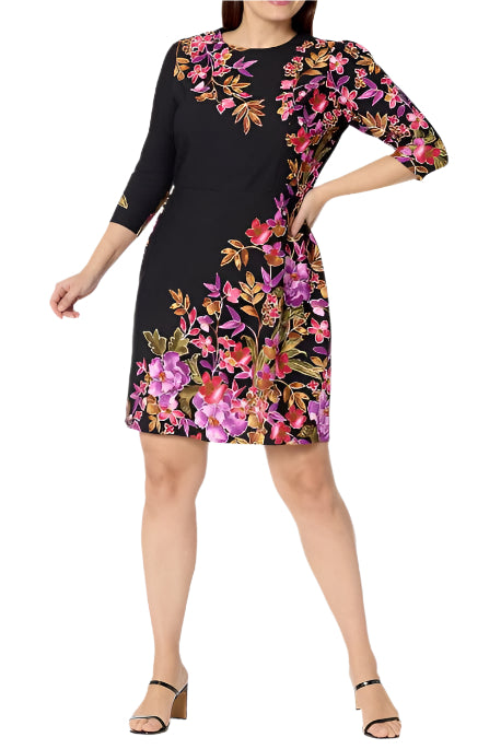 Cocktail Dresses Fitted Short Cocktail Floral Dress Black Purple