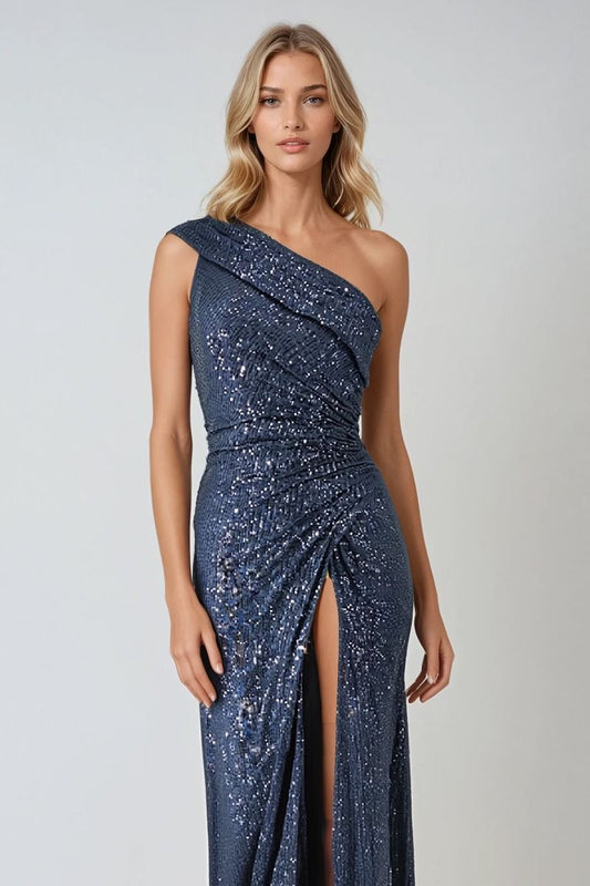 Prom Dresses Long Fitted Formal Sequin Evening Prom Gown Midnight