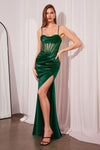 Prom Dresses Long Formal Corset Slit Prom Dress Emerald