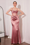 Prom Dresses Long Formal Corset Slit Prom Dress Rose