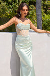 Prom Dresses Long Formal Corset Slit Prom Dress Sage