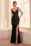 Prom Dresses Long Formal Fitted Corset Slit Prom Dress Black