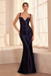Prom Dresses Long Formal Fitted Corset Slit Prom Dress Navy